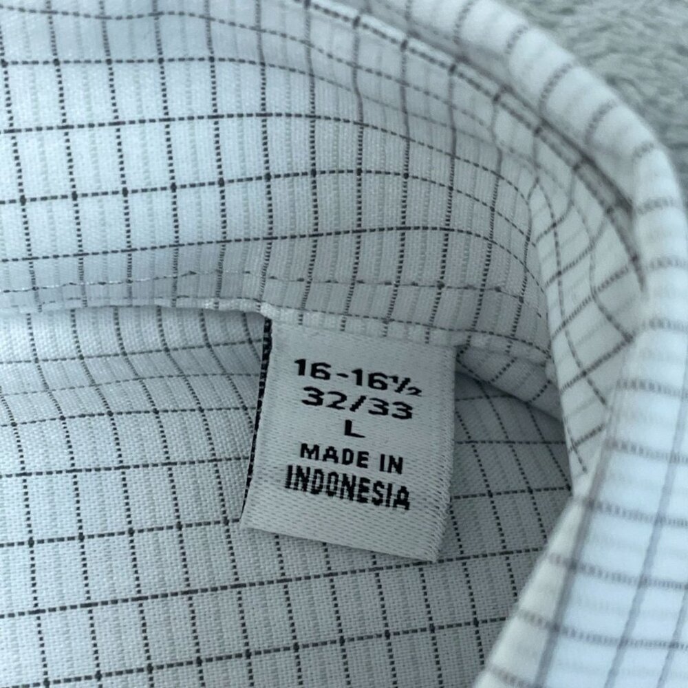 Calvin Klein Men's L Wrinkle-Free Checkered White Black Dress Shirt L1392 - Picture 6 of 8
